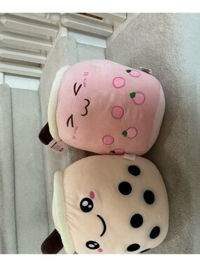 Plush Bubble Tea Character Pillow - Pink & Beige Kids Accessory